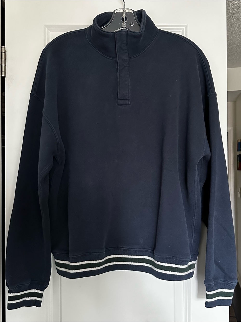 ABERCROMBIE & FITCH Men’s Navy Oversized Fleece Quarter Snap Sweatshirt SZ Small